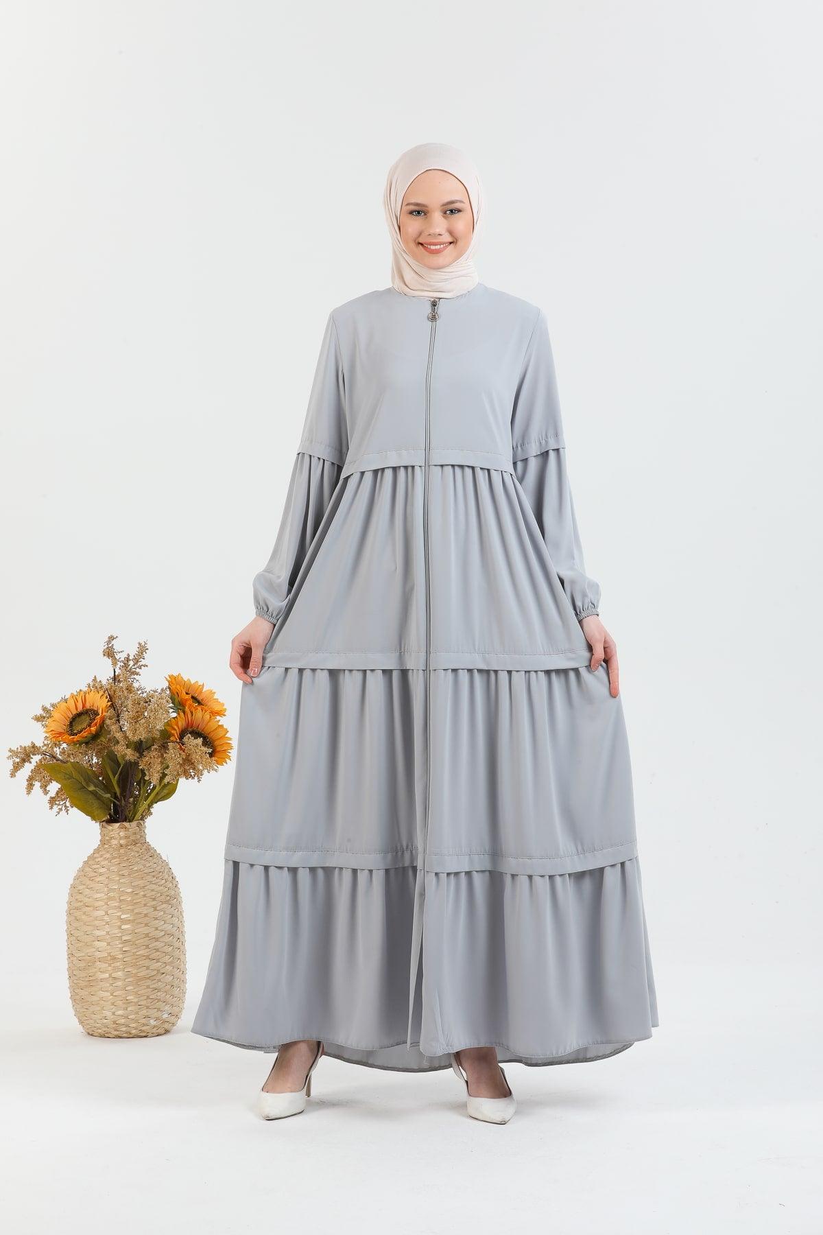 Kat Detaylı Bol Kesim Ferace Gri | 206824