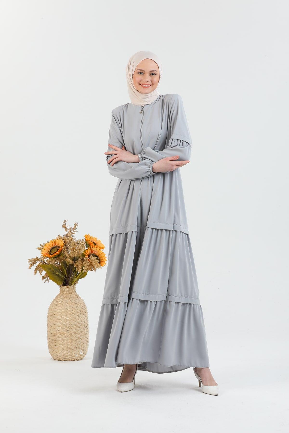 Kat Detaylı Bol Kesim Ferace Gri | 206824