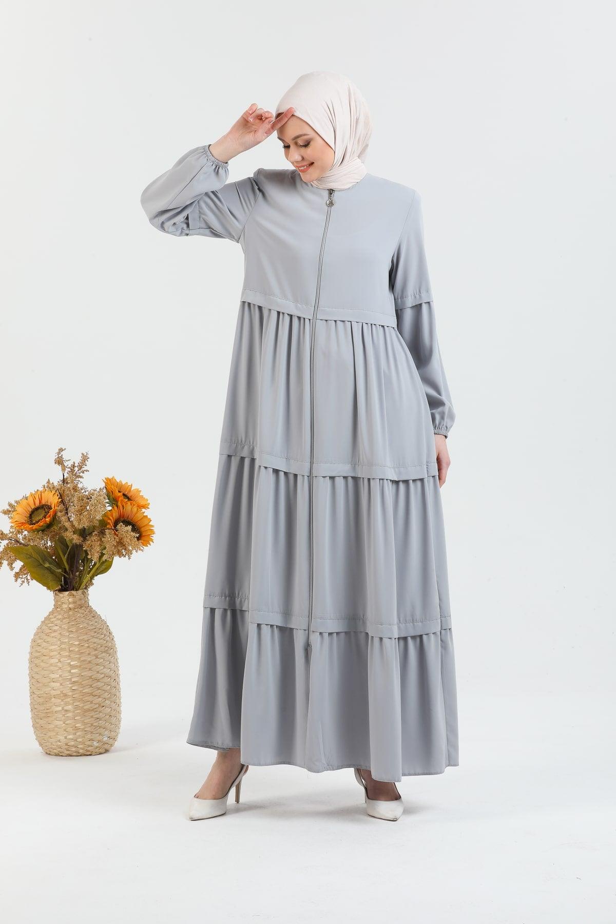 Kat Detaylı Bol Kesim Ferace Gri | 206824