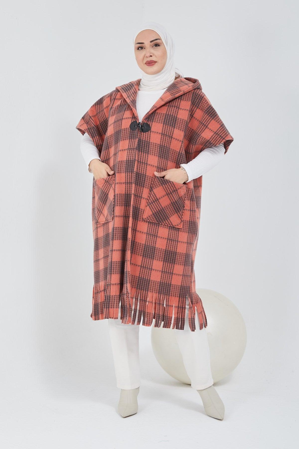 Standart Kalıp Ekoseli Panço Kırmızı |  9013-10