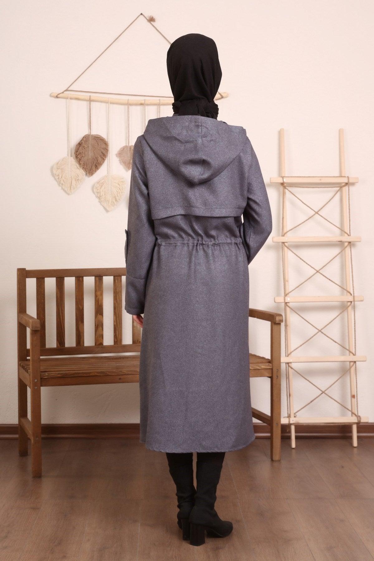 Kapşonlu Ve Kulgözü Detaylı Kap Gri | 9012-24