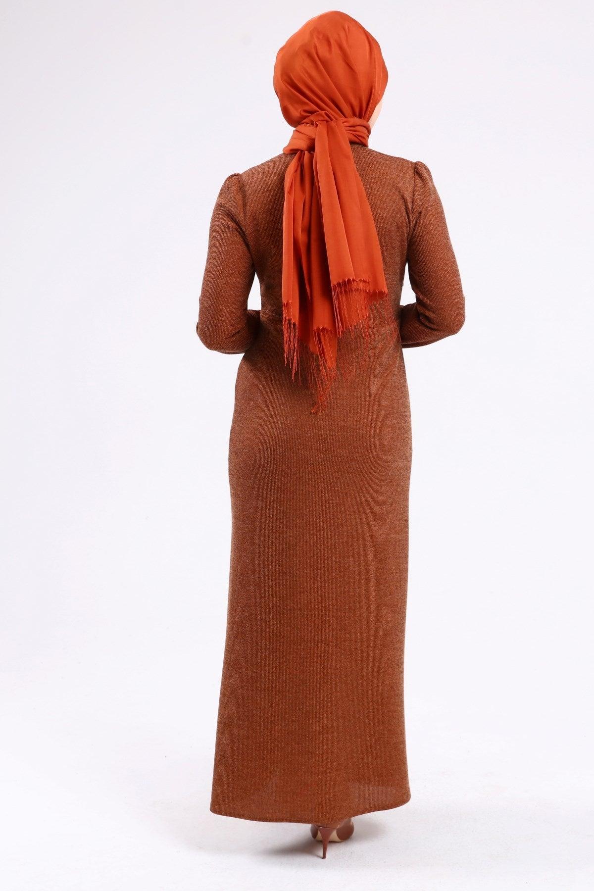 Düğme Detaylı Tesettür Elbise Kahve | K3023-42