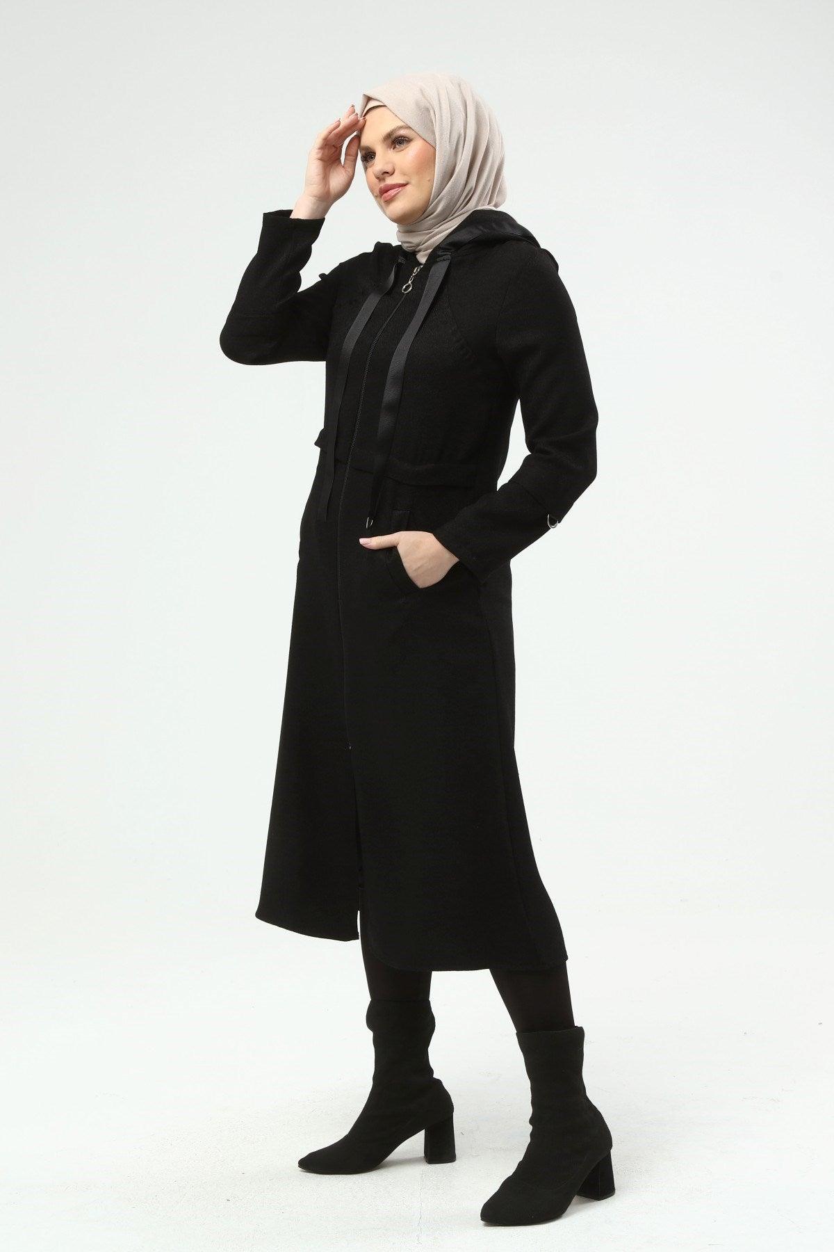 Kapşonlu Kap Siyah | 9014-1