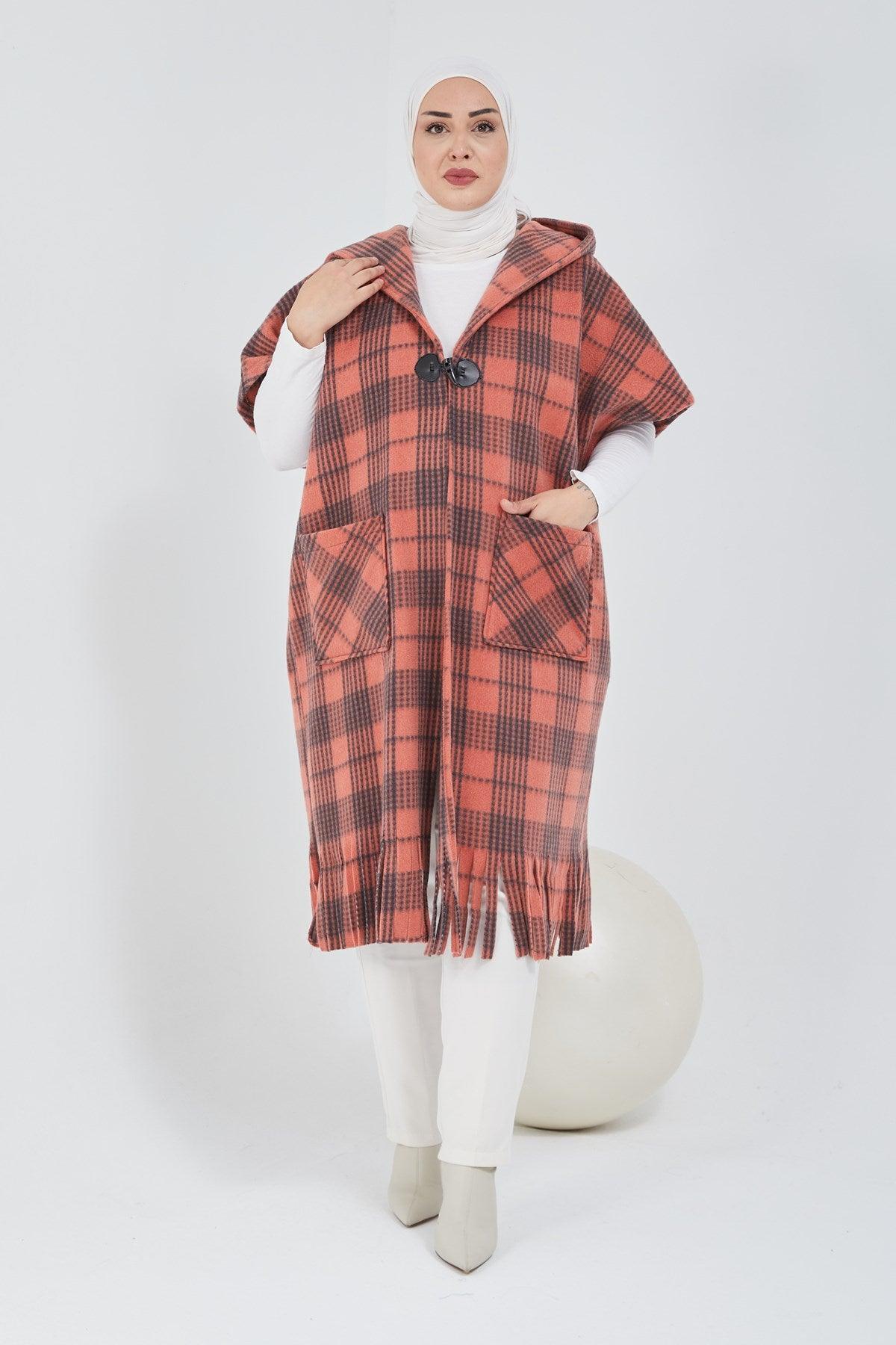 Standart Kalıp Ekoseli Panço Kırmızı |  9013-10