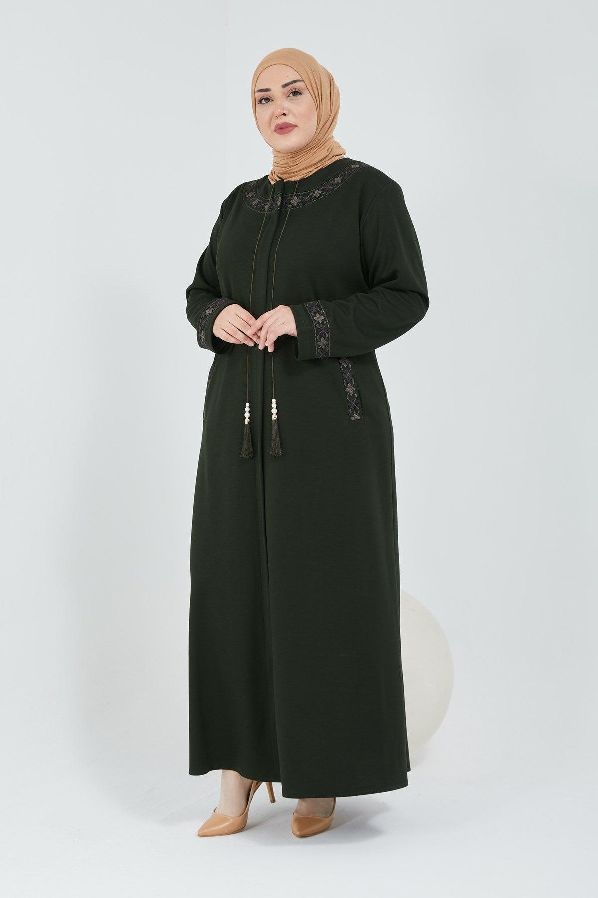 Yakası Ve Bilekleri Nakışlı Kışlık/mevsimlik Ferace HAKİ