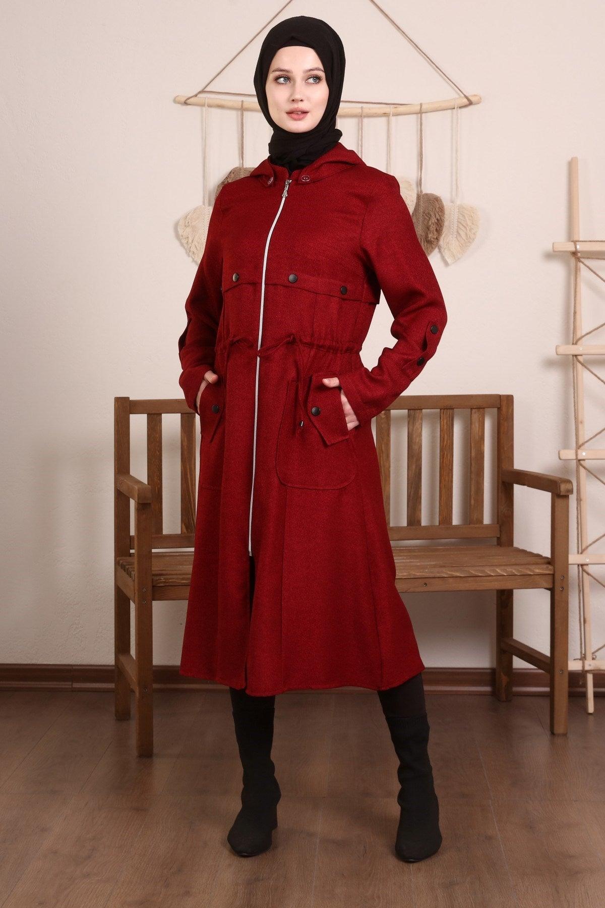 Kapşonlu Ve Kulgözü Detaylı Kap Bordo | 9012-7