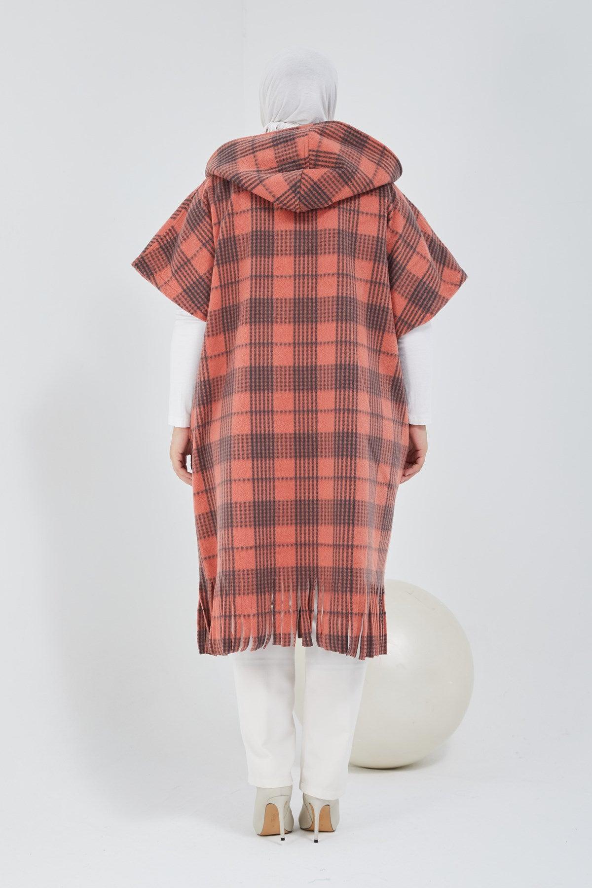 Standart Kalıp Ekoseli Panço Kırmızı |  9013-10