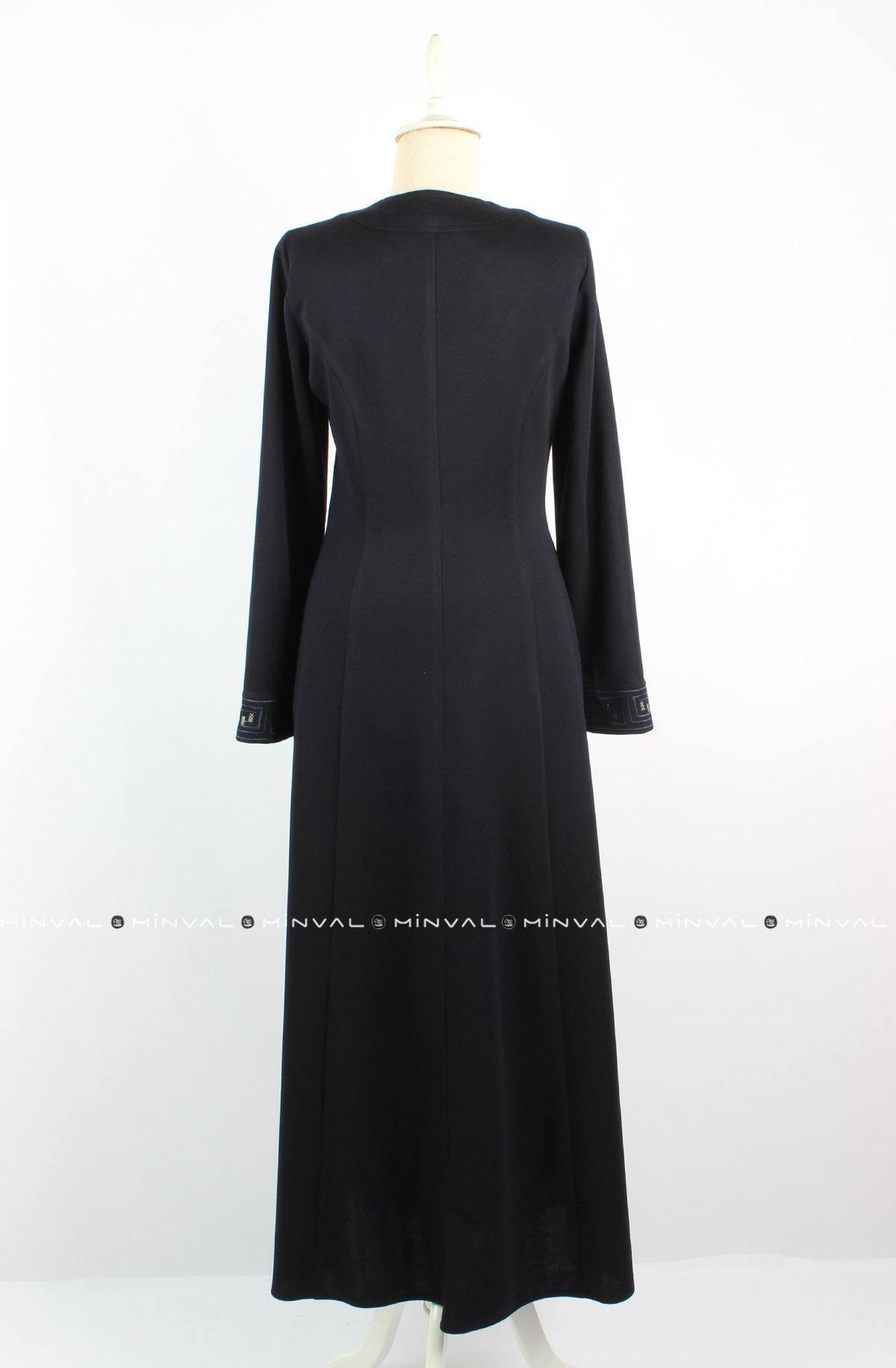 Beli ve Bilekleri Nakışlı Kışlık Ferace Lacivert | 2014K-5 - MODALALE