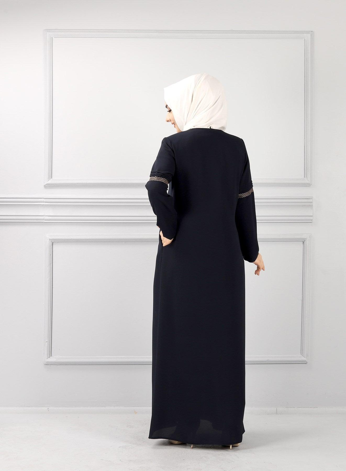 Önü Ve Kolları Pileli Ve Düğme Detaylı Ferace Lacivert | 2040-5