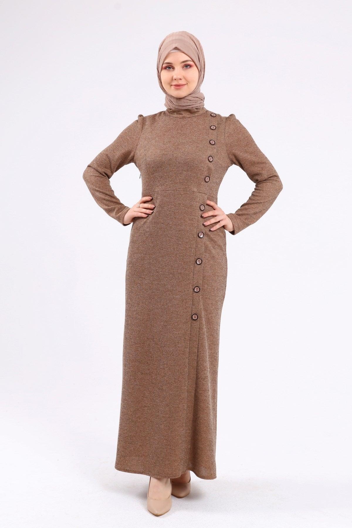 Düğme Detaylı Tesettür Elbise Vizon | K3023-23