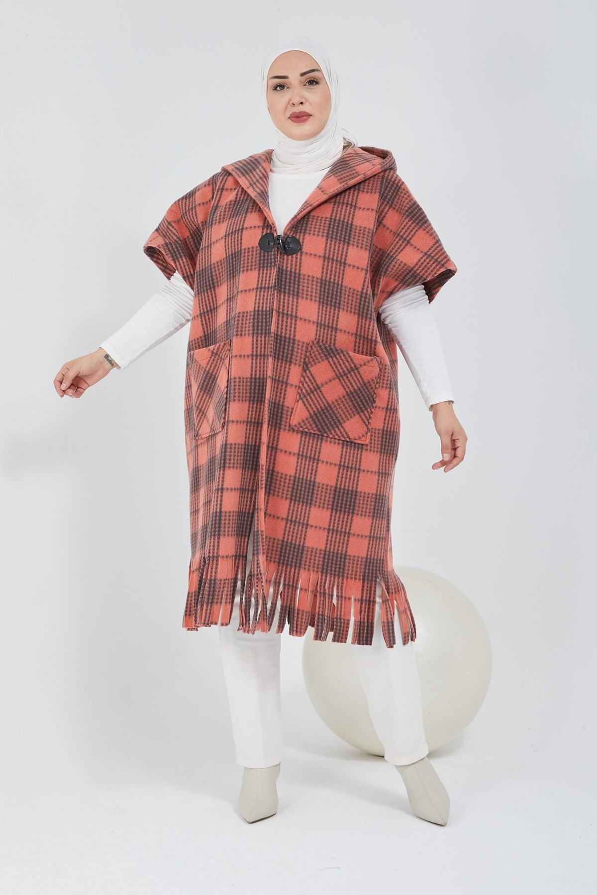 Standart Kalıp Ekoseli Panço Kırmızı |  9013-10