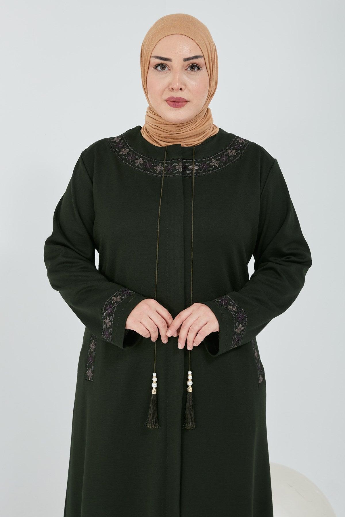 Yakası Ve Bilekleri Nakışlı Kışlık/mevsimlik Ferace HAKİ