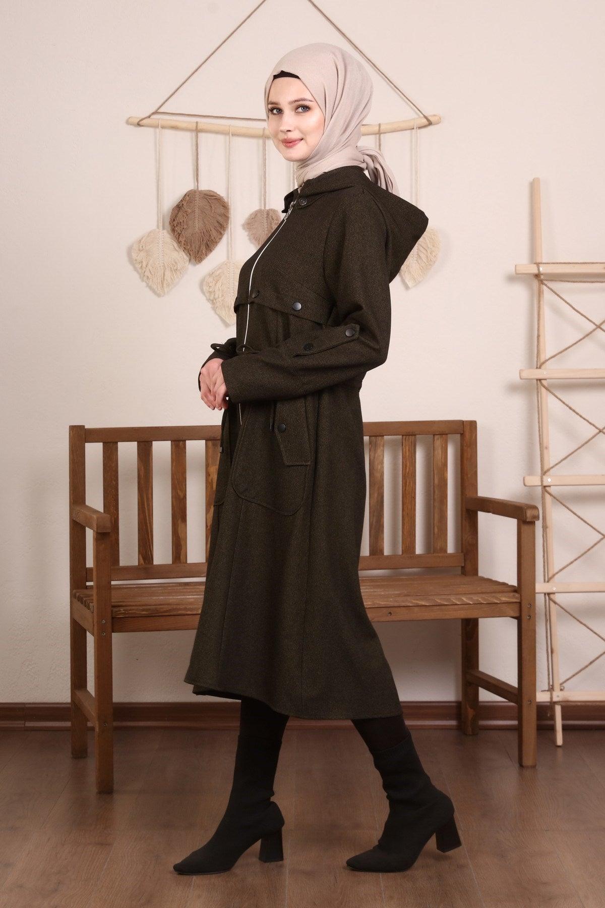 Kapşonlu Ve Kulgözü Detaylı Kap Haki | 9012-9