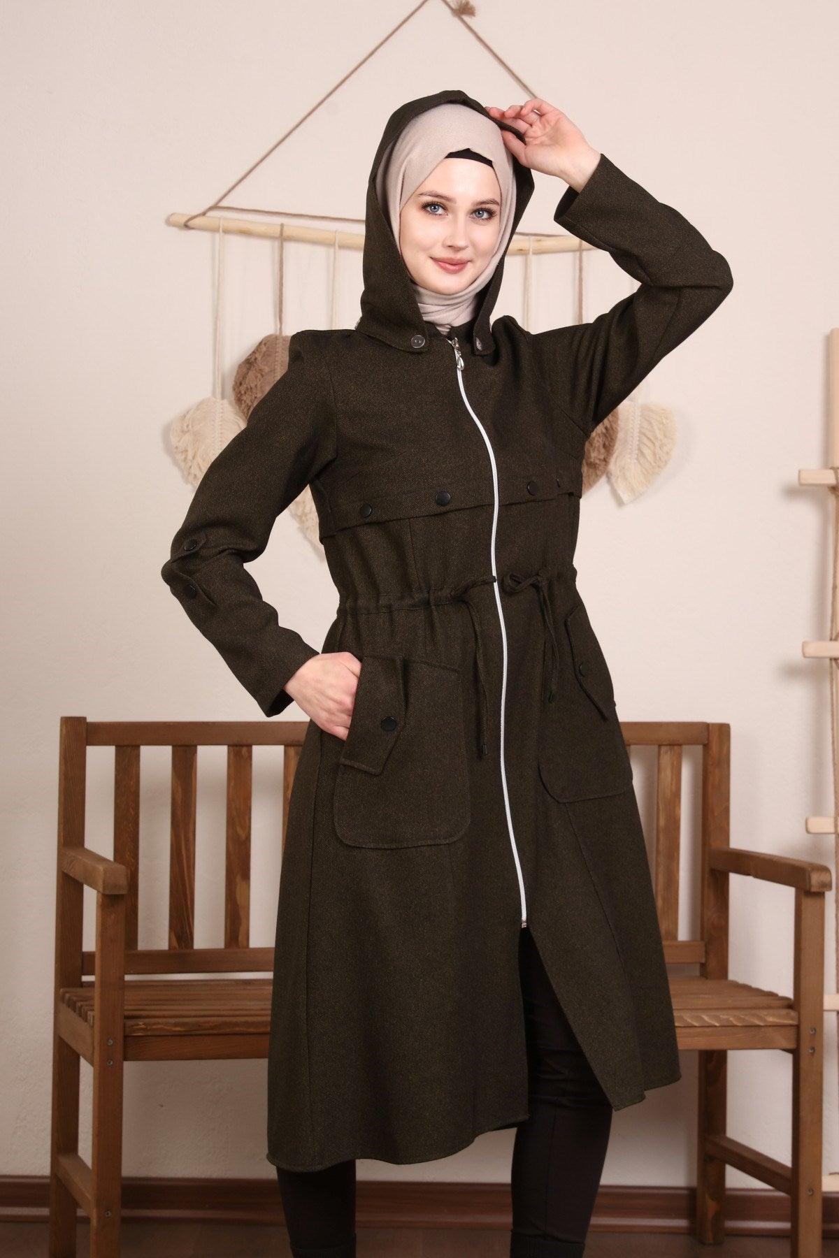 Kapşonlu Ve Kulgözü Detaylı Kap Haki | 9012-9