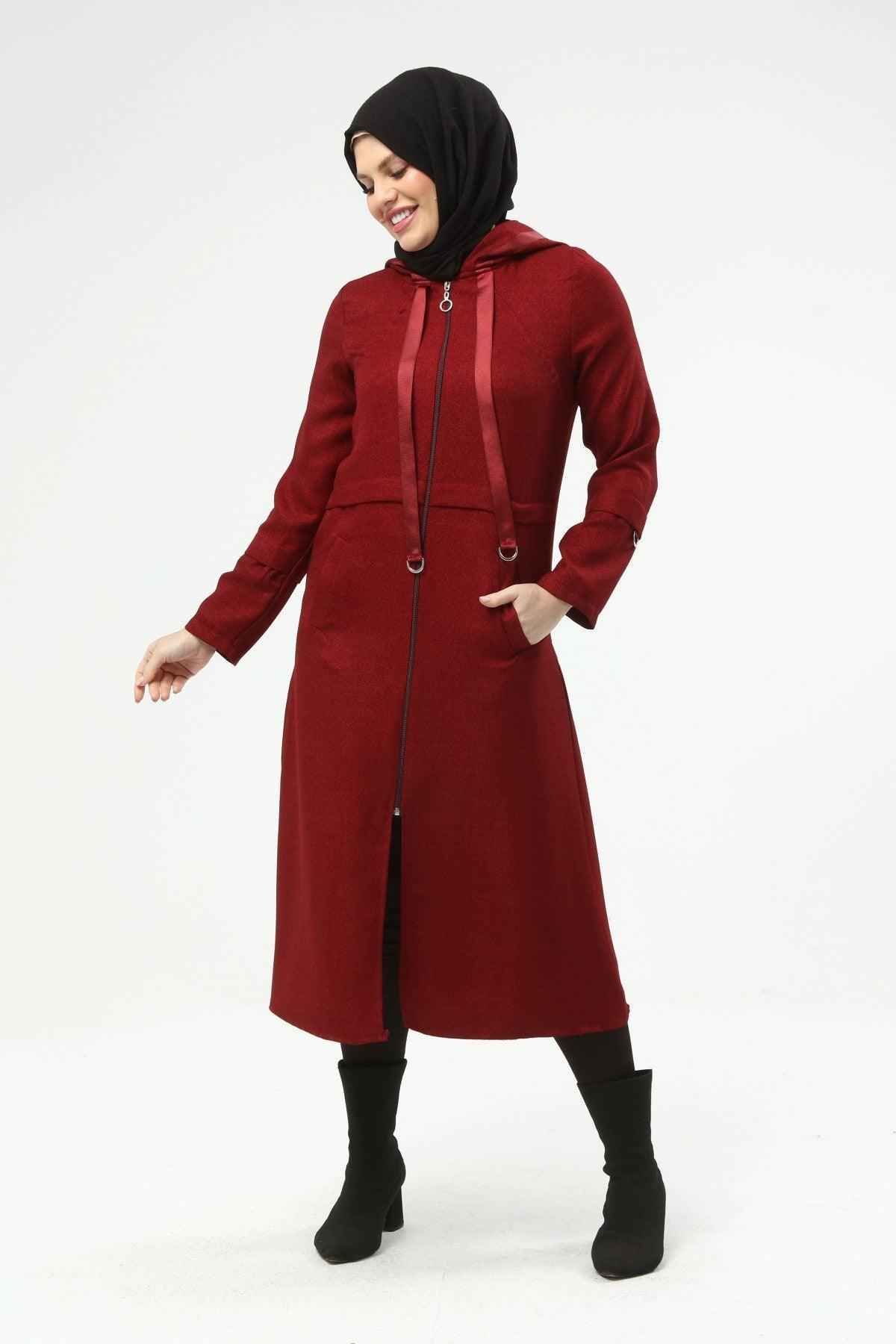 Kapşonlu Kap Bordo | 9014-7