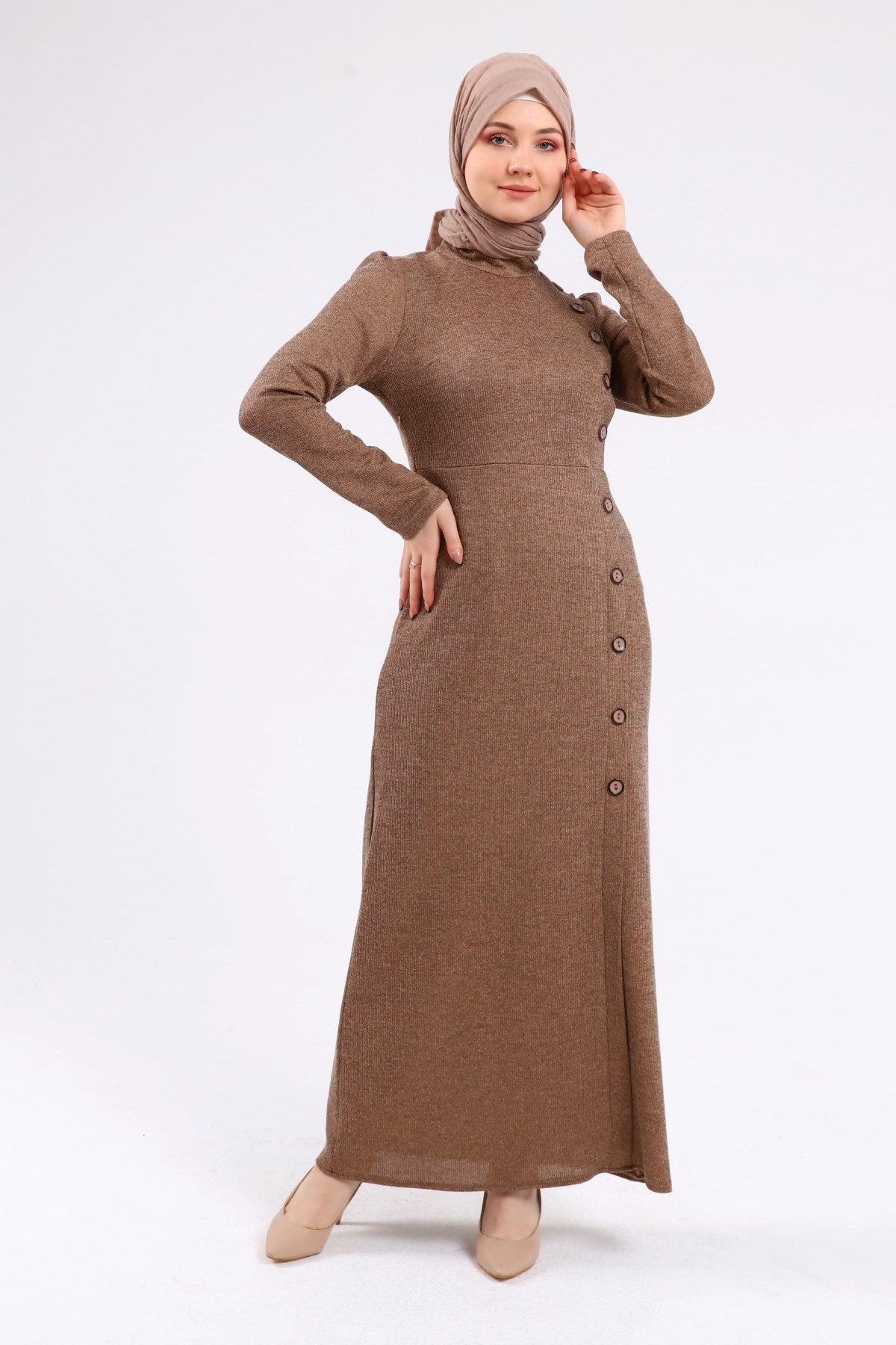 Düğme Detaylı Tesettür Elbise Vizon | K3023-23