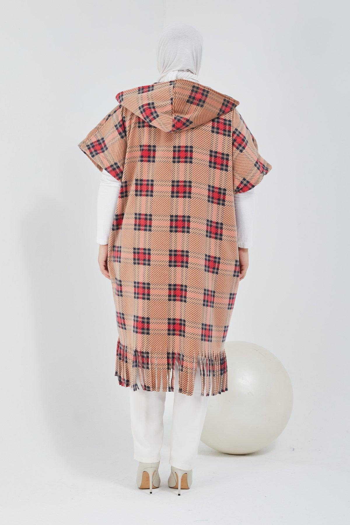 Standart Kalıp Ekoseli Panço Turuncu |  9013-10