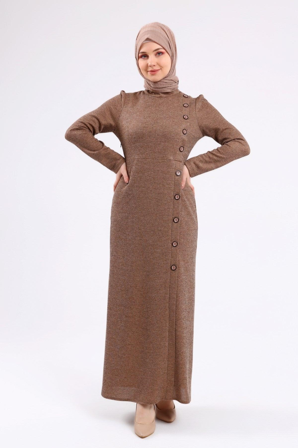Düğme Detaylı Tesettür Elbise Vizon | K3023-23