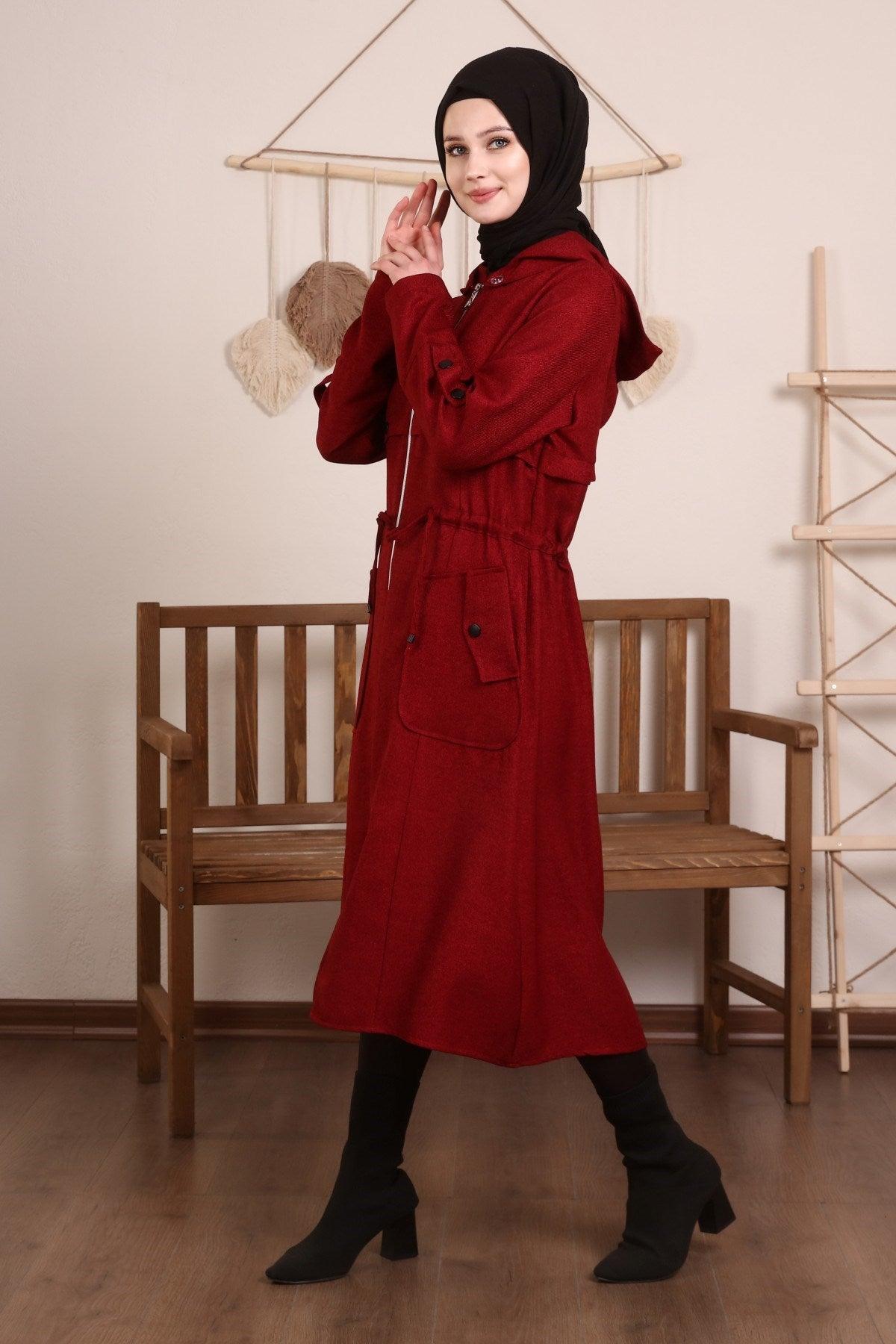 Kapşonlu Ve Kulgözü Detaylı Kap Bordo | 9012-7