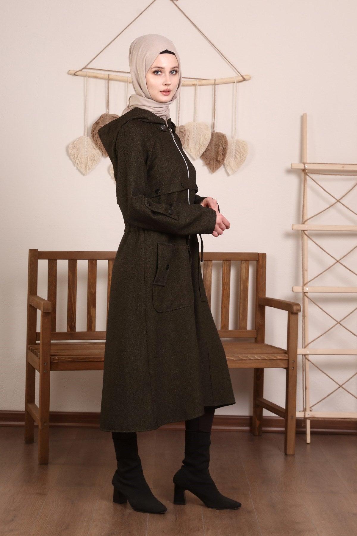 Kapşonlu Ve Kulgözü Detaylı Kap Haki | 9012-9