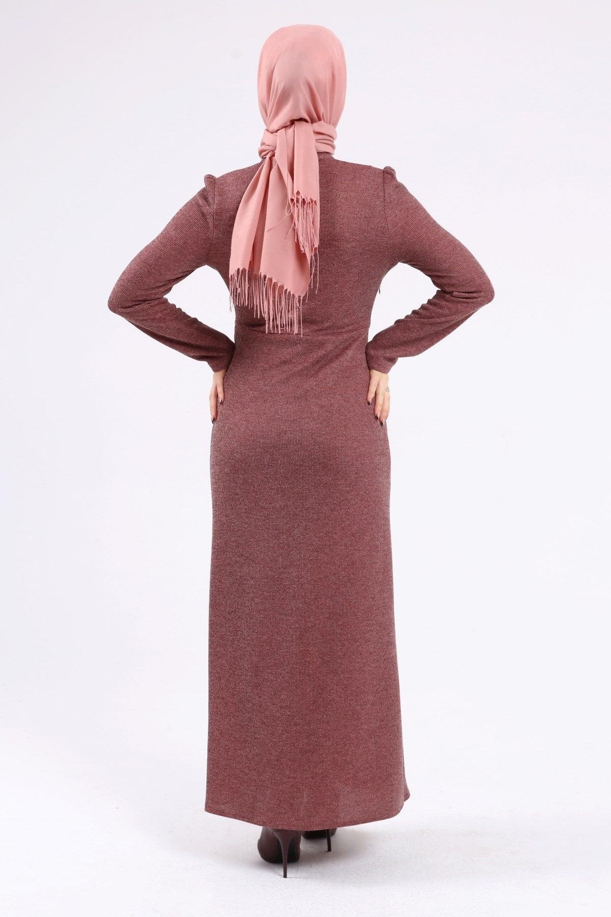 Düğme Detaylı Tesettür Elbise Pembe | K3023-3