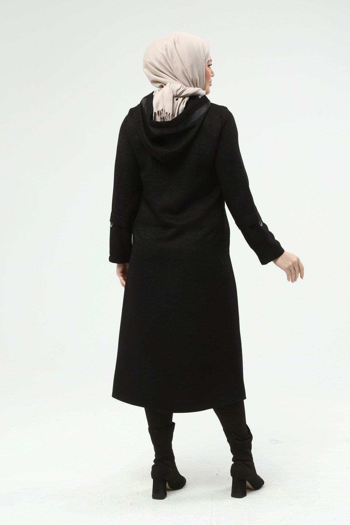 Kapşonlu Kap Siyah | 9014-1