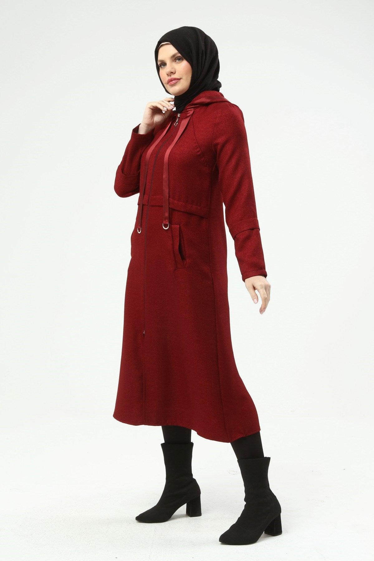 Kapşonlu Kap Bordo | 9014-7