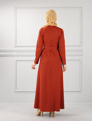 Yakası Dantel ve İnci Detaylı Kemerli Elbise | 3011