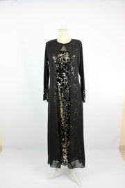 Önü Şifonlu Pulpayet Detaylı Büyük Beden Abiye Elbise Siyah | 8009PUL-1 - Modalale.com