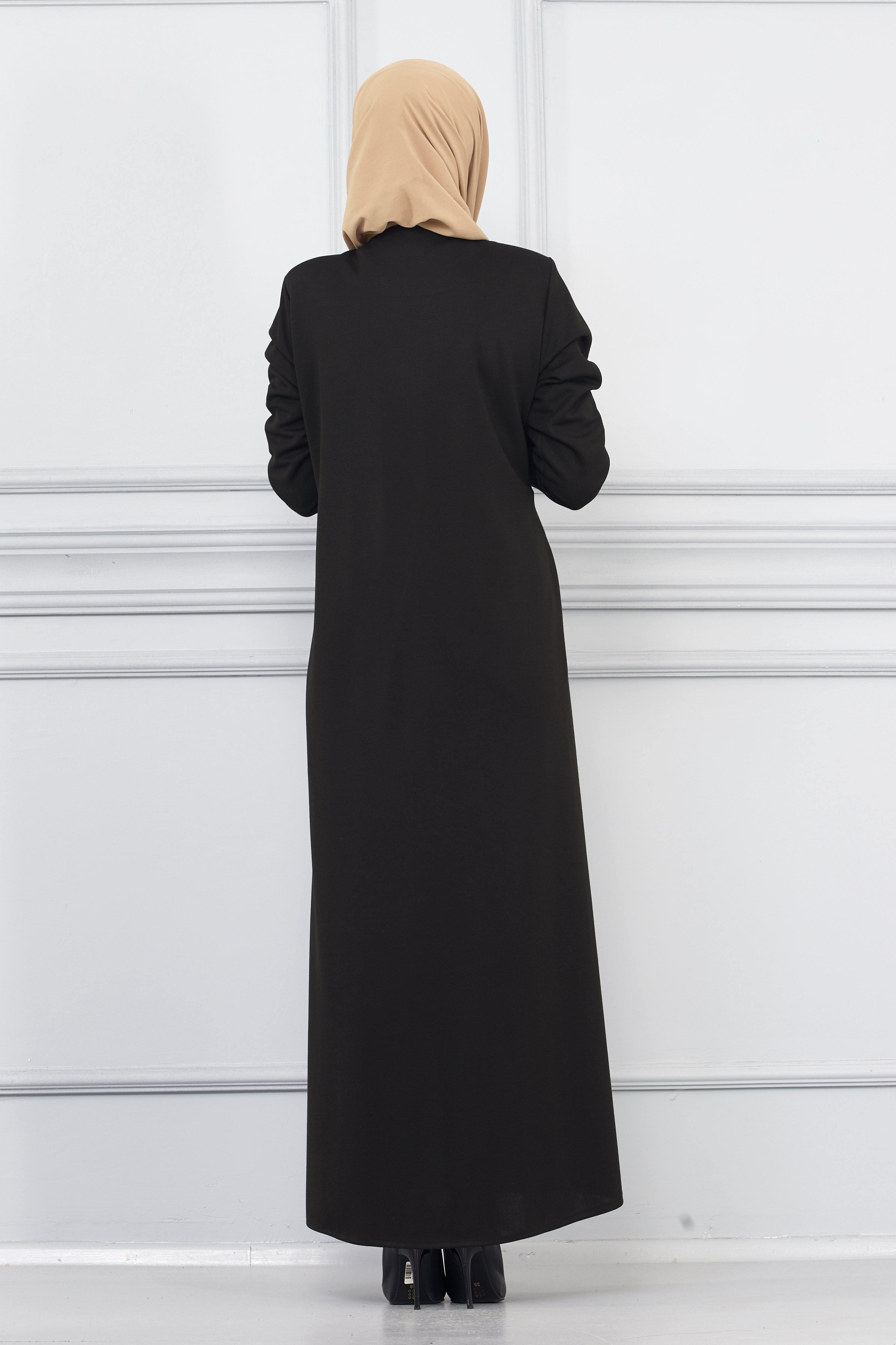 Etamin Nakışlı Kışlık Ferace Haki | 2002 K-9 - MODALALE