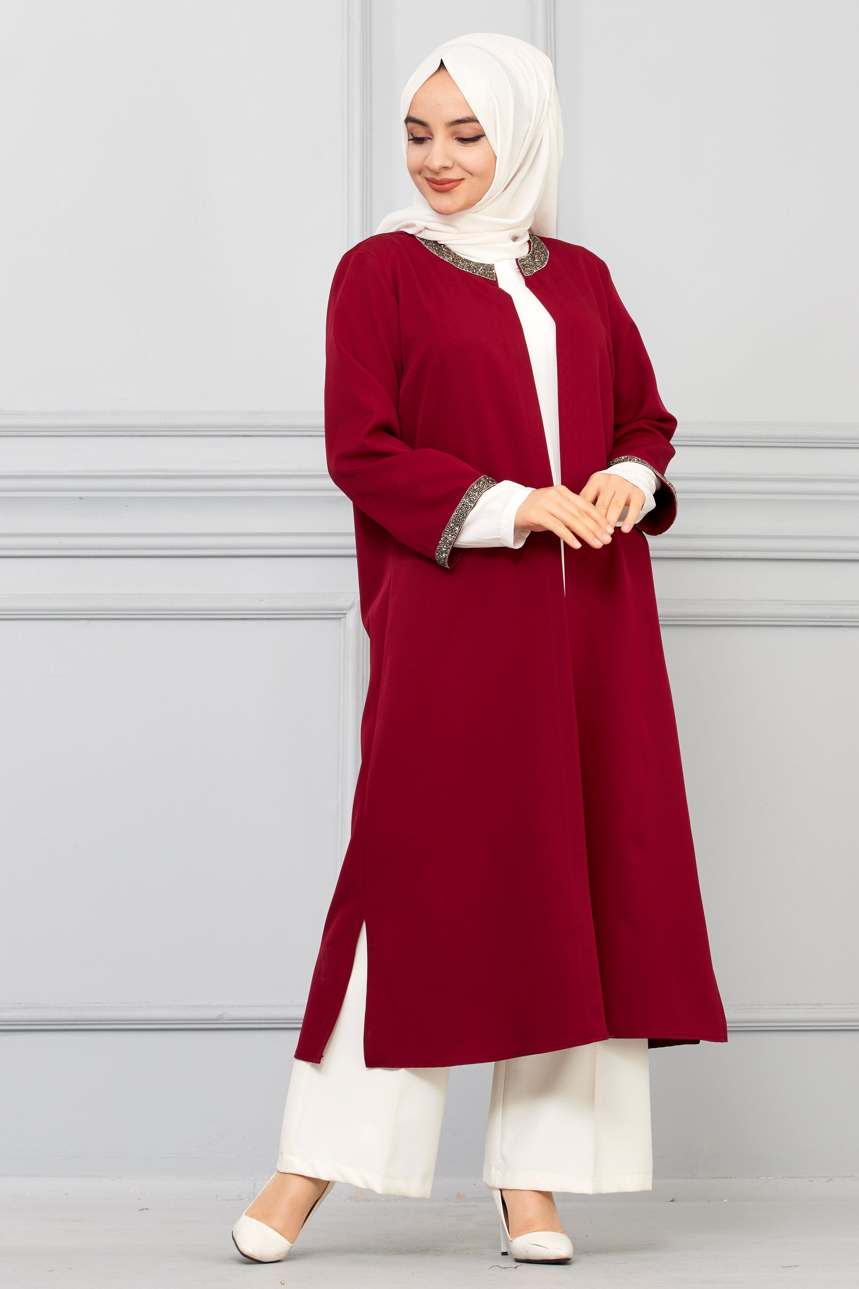 Kolları Şerit Taşlı Tunik Gömlek Takım Kırmızı | 1100611