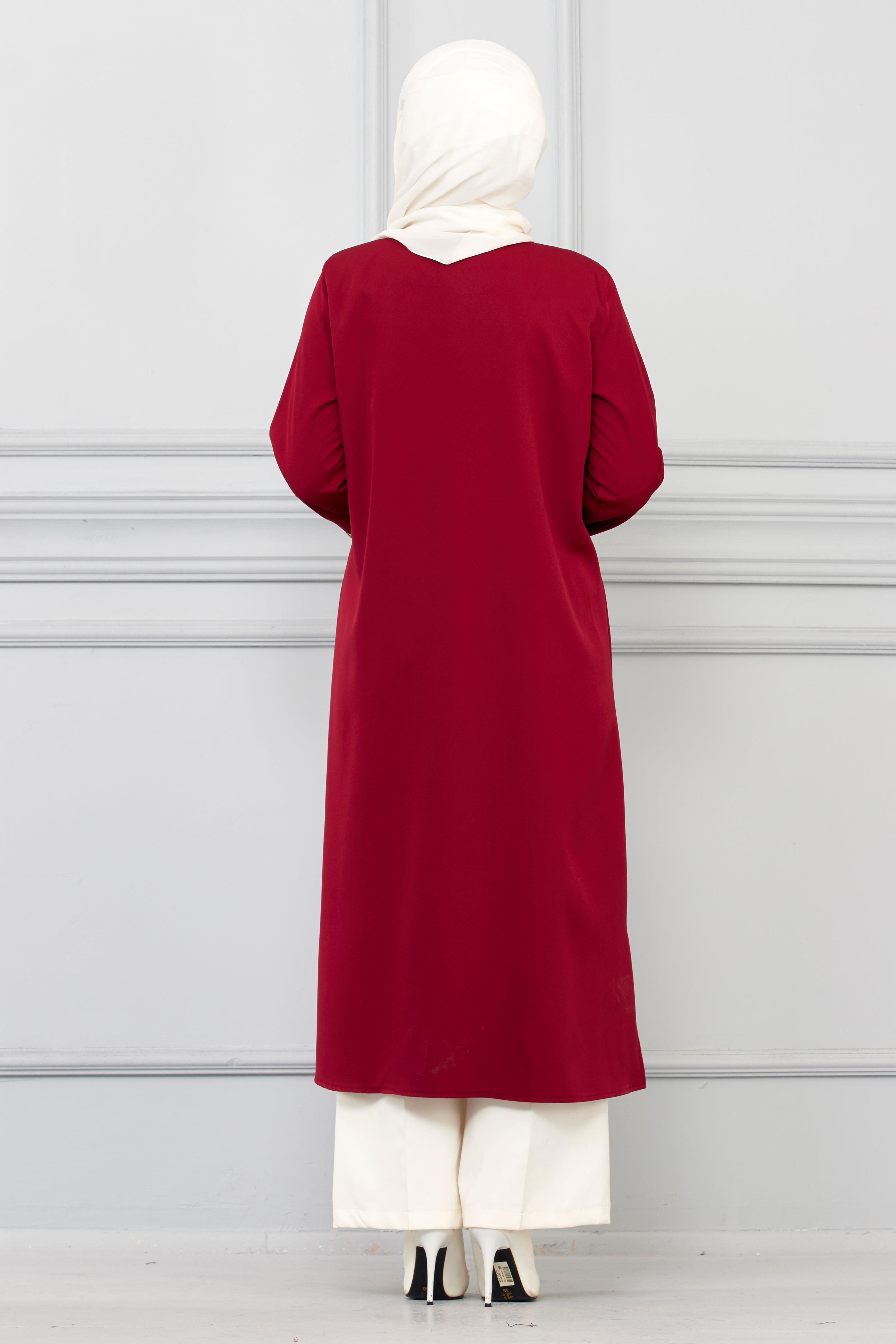 Kolları Şerit Taşlı Tunik Gömlek Takım Kırmızı | 1100611