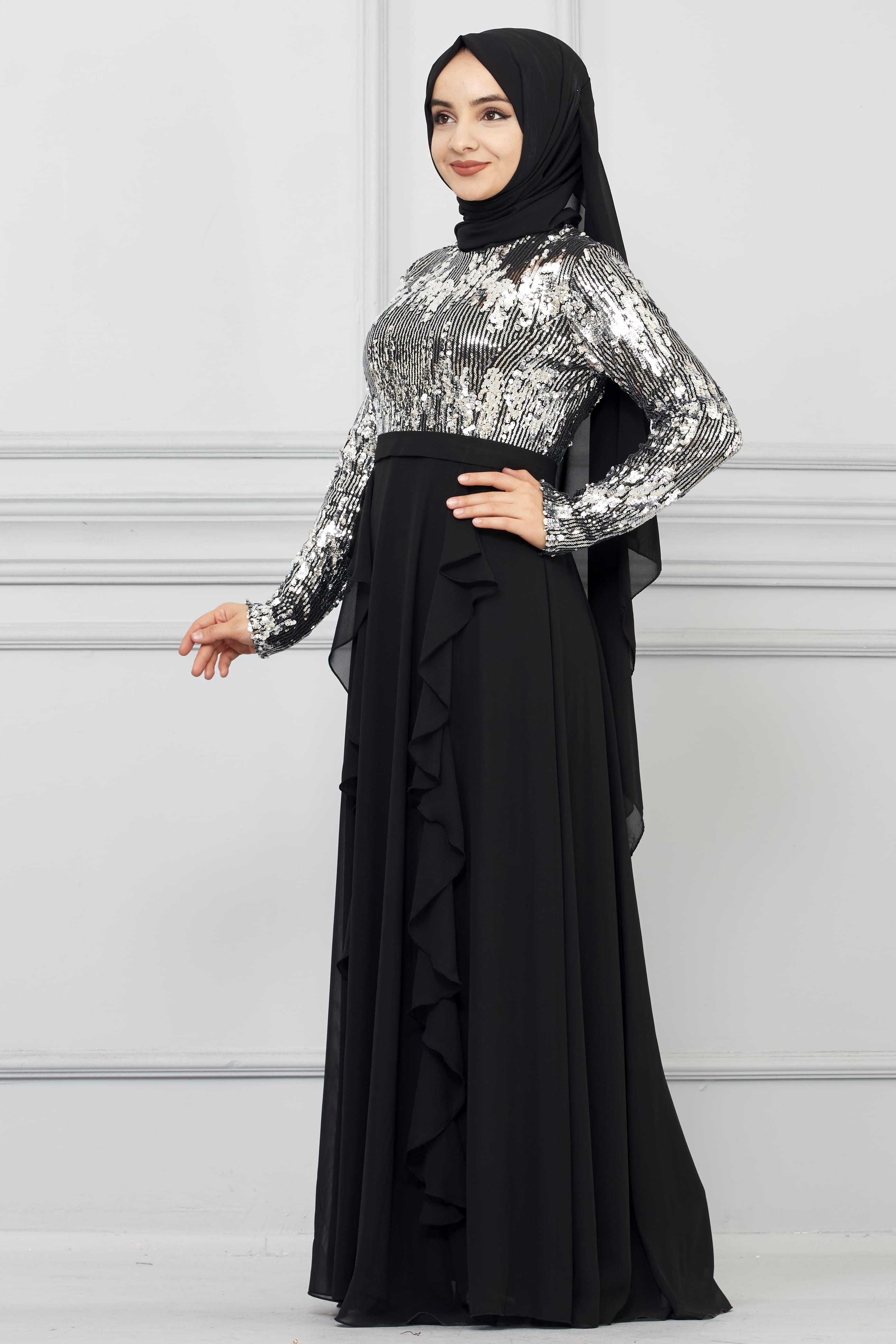 Üstü Pul Payet Altı Şifon Detaylı Abiye | 7019