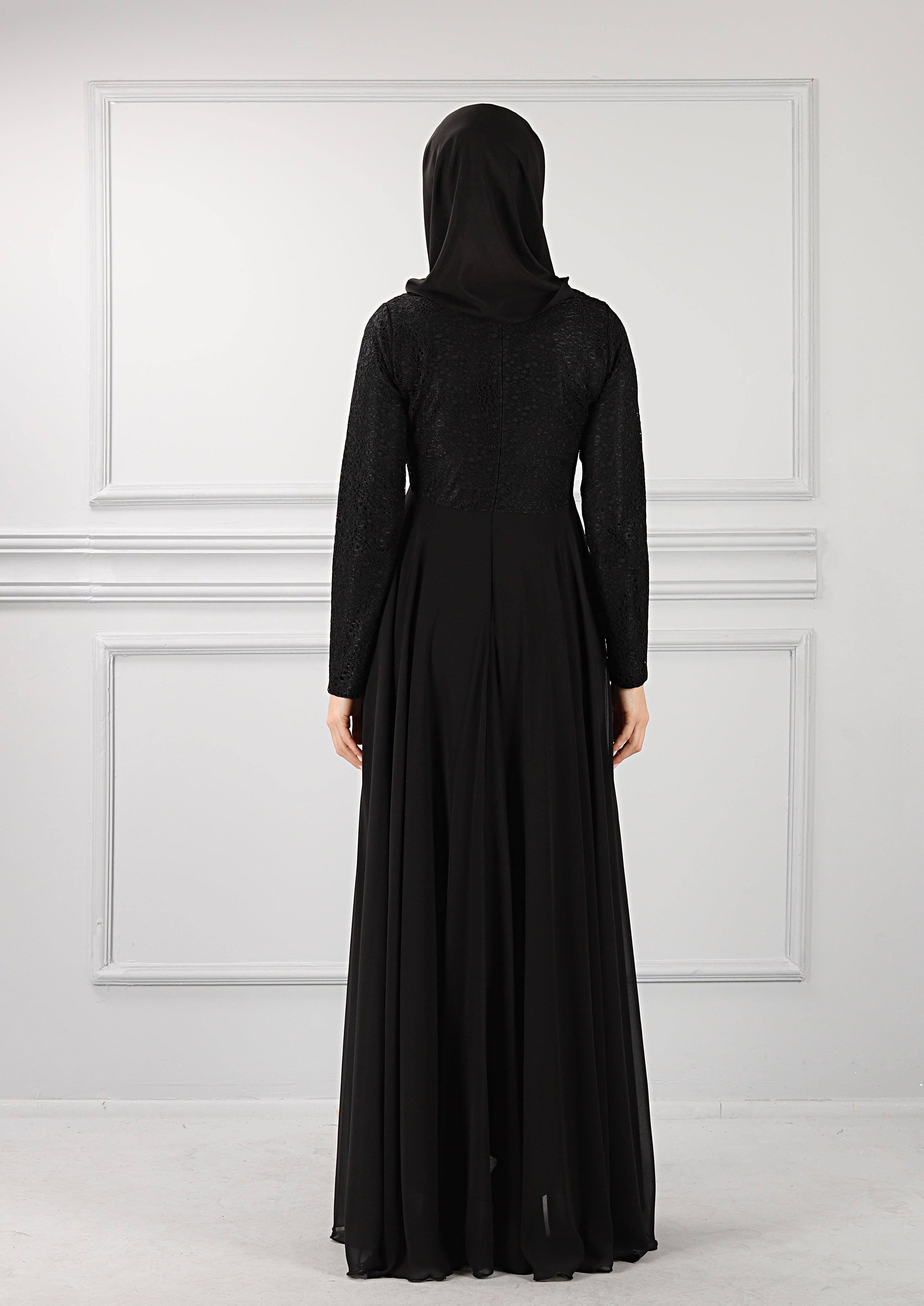 Beli Taş Detaylı Dantel Abiye Siyah | 70171