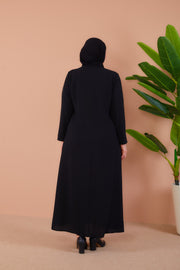 Önü ve Bilekleri Taş Detaylı Büyük Beden Elbise Siyah | 8012-4-1