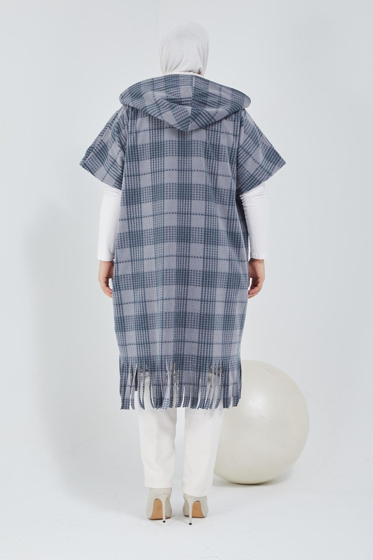 Standart Kalıp Ekoseli Panço Gri|  9013-24