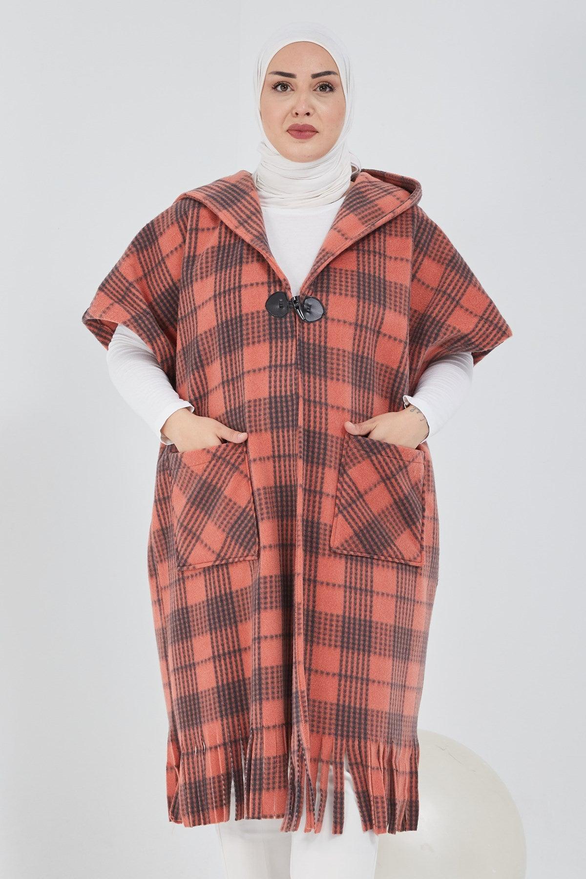 Standart Kalıp Ekoseli Panço Kırmızı |  9013-10