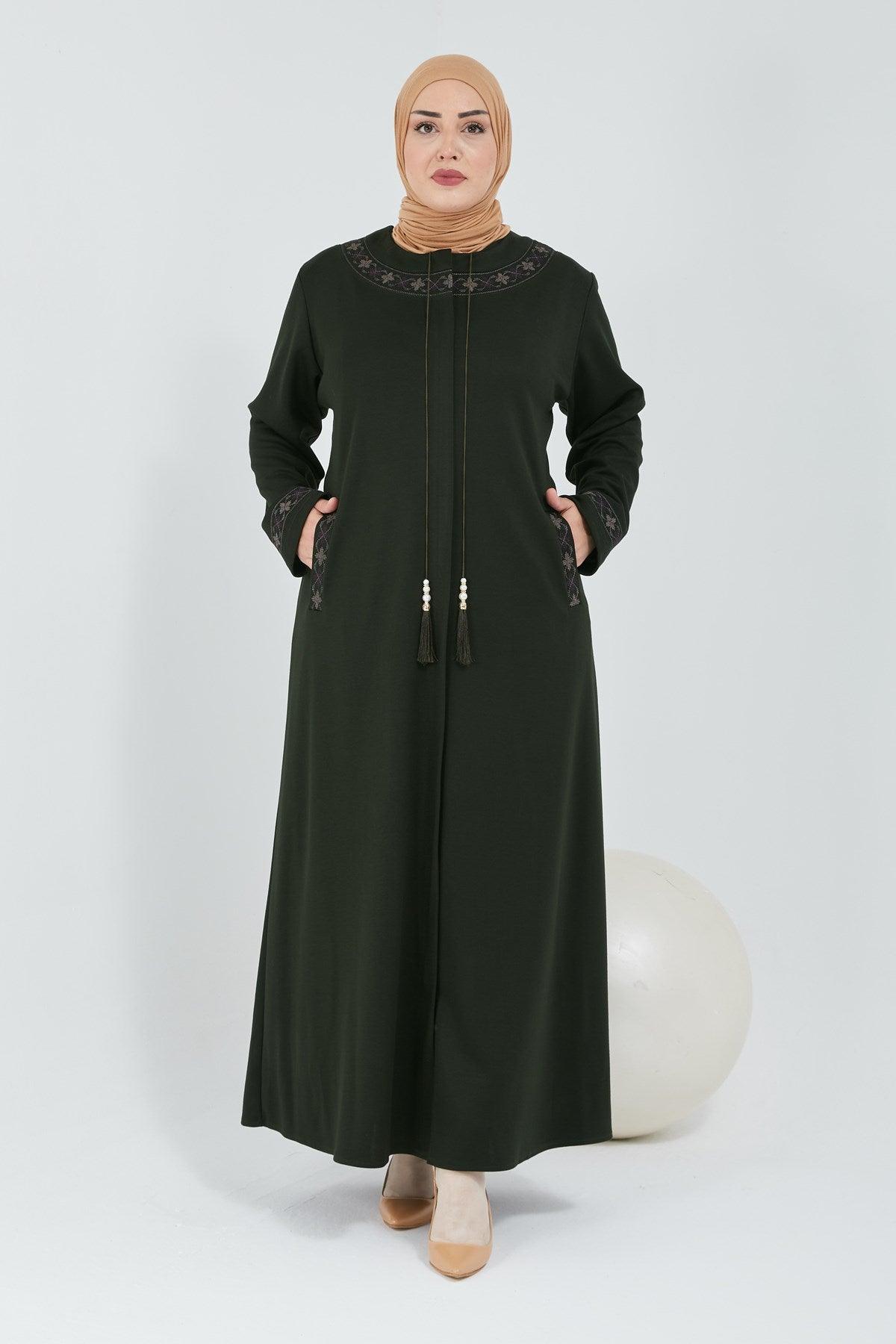 Yakası Ve Bilekleri Nakışlı Kışlık/mevsimlik Ferace HAKİ