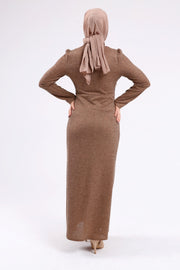 Düğme Detaylı Tesettür Elbise Vizon | K3023-23