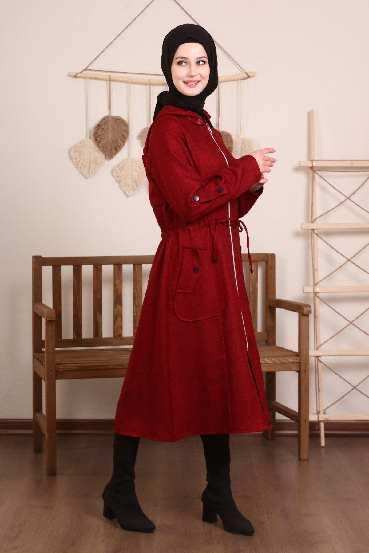 Kapşonlu Ve Kulgözü Detaylı Kap Bordo | 9012-7