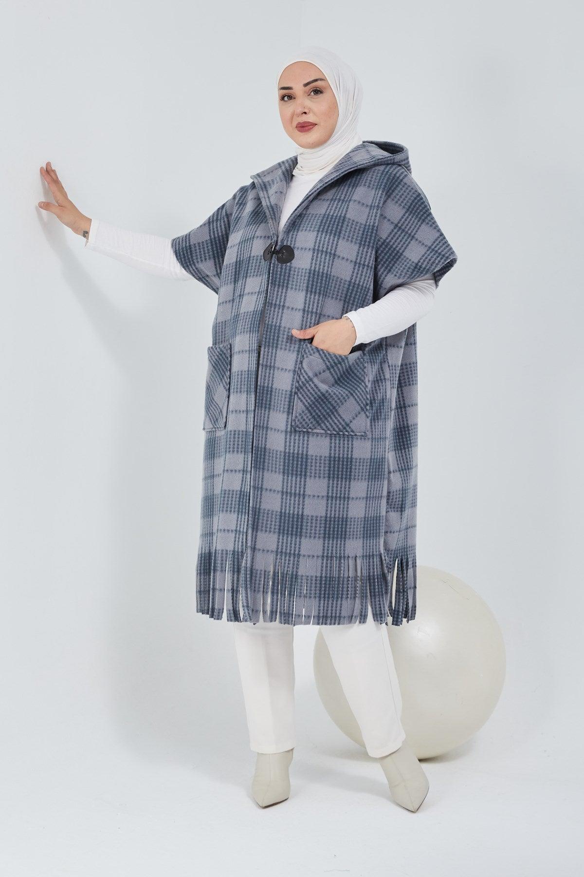 Standart Kalıp Ekoseli Panço Gri|  9013-24