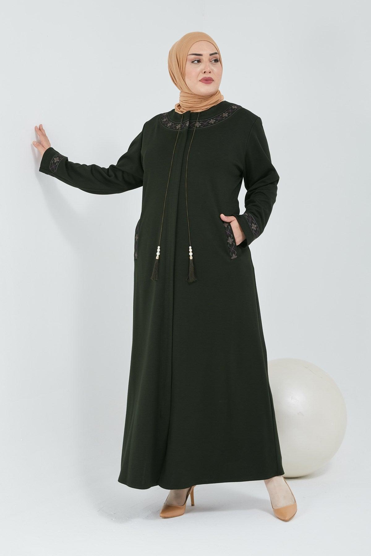 Yakası Ve Bilekleri Nakışlı Kışlık/mevsimlik Ferace HAKİ