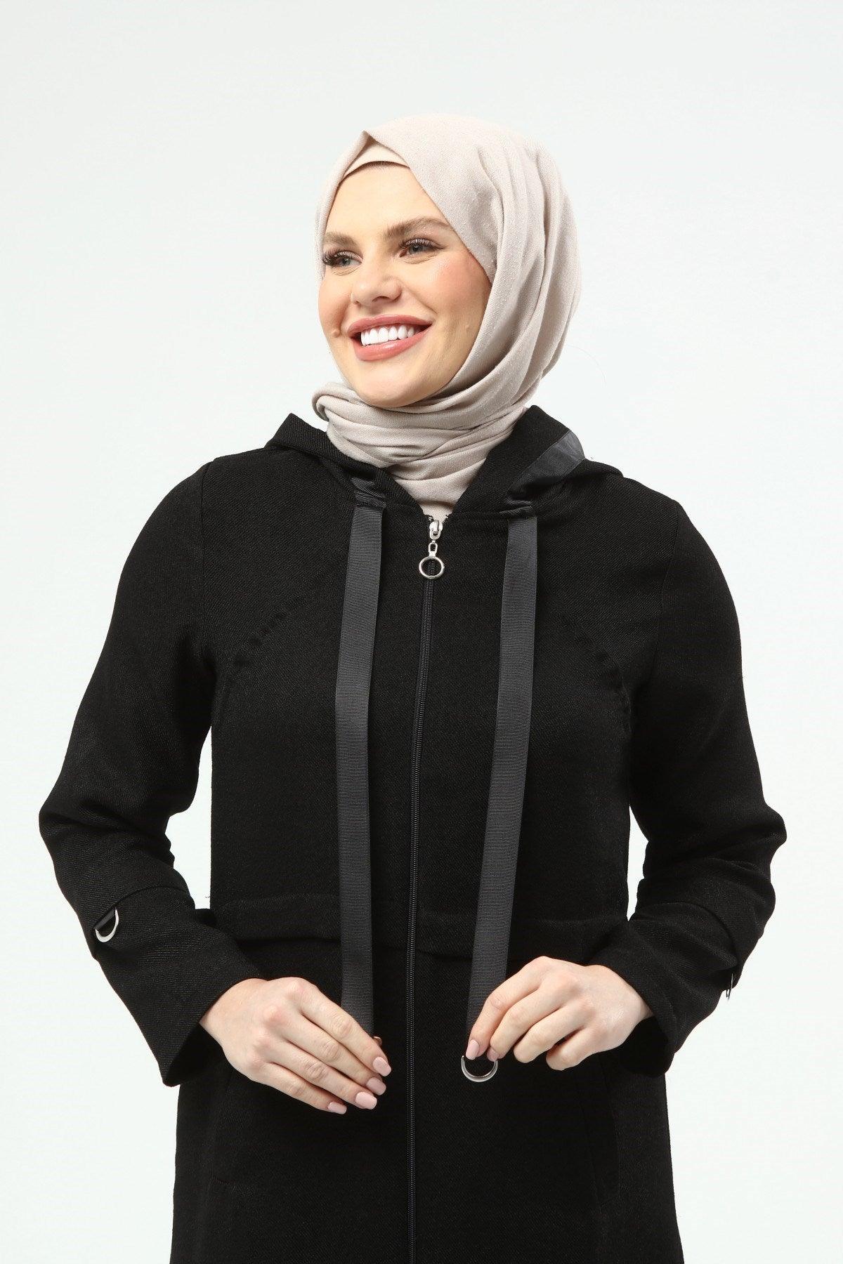 Kapşonlu Kap Siyah | 9014-1