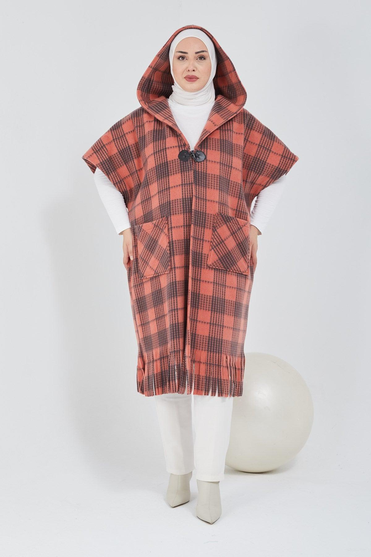 Standart Kalıp Ekoseli Panço Kırmızı |  9013-10