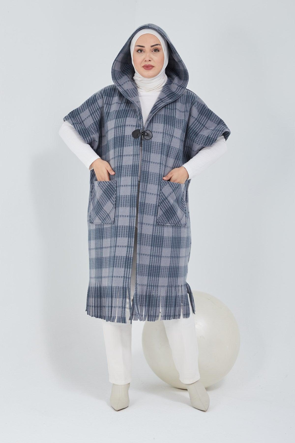 Standart Kalıp Ekoseli Panço Gri|  9013-24